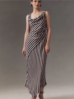 BHLDN Black and White Striped Cowl-Neck Maxi Dress